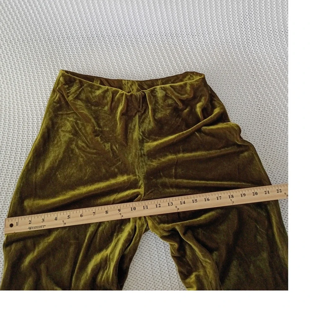 Anthropologie Olive Green Velvet Wide Leg Pants High Rise PullOn W25-29x32T $148
